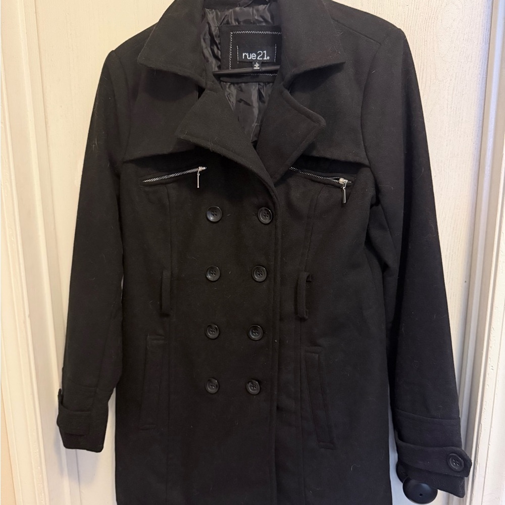 Rue21 Women's Elegant Black Pea Coat
